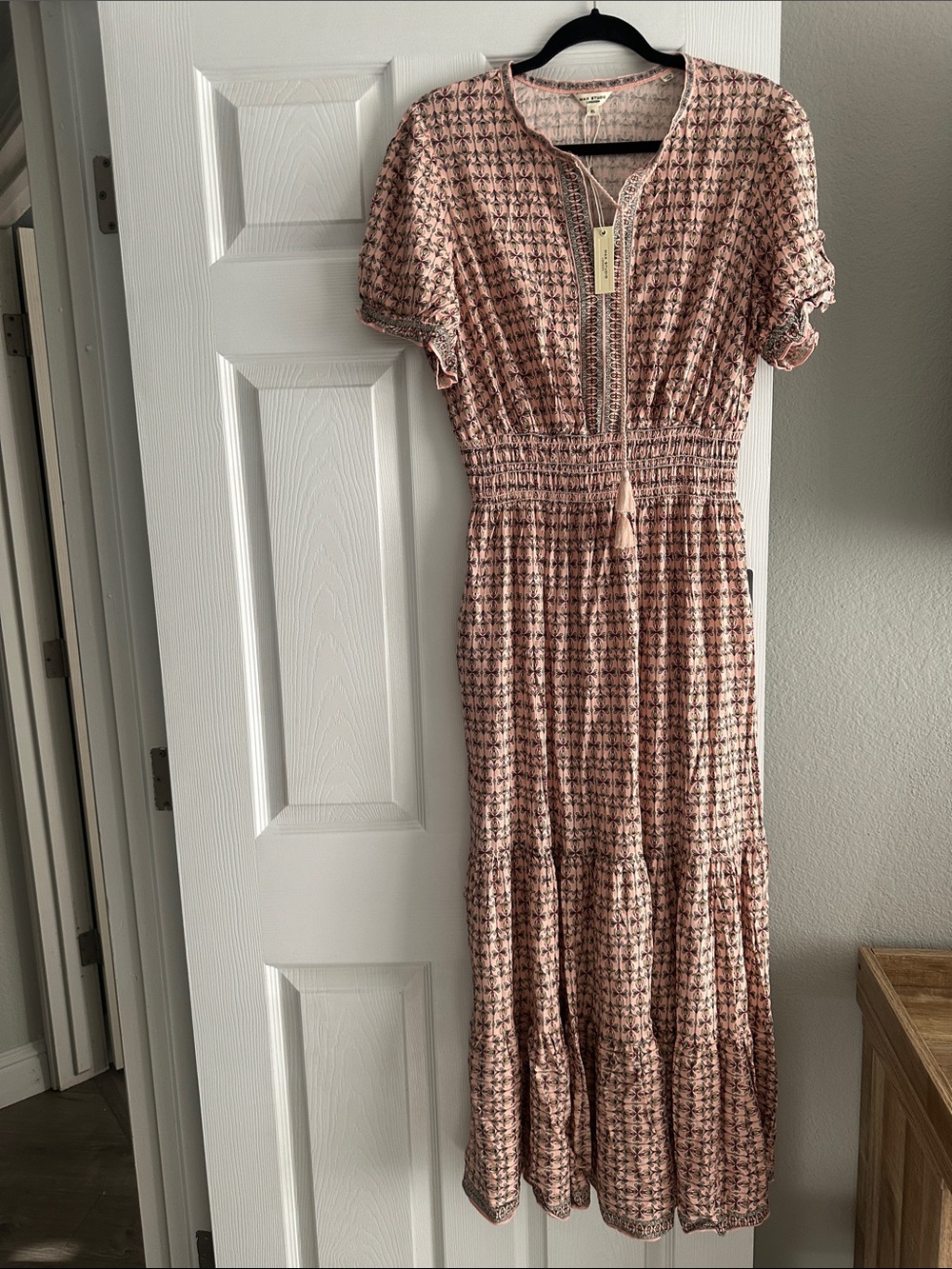 Max Studio Blush Pink Patterned Tie-Front Maxi Dress